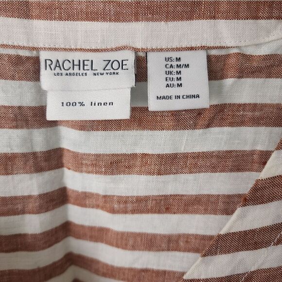 Rachel Zoe linen blouse boxi coastal stripe button front blouse - Picture 5 of 9